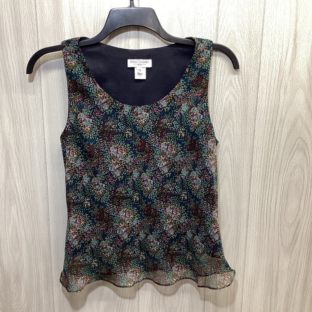 MISS‎ DORBY Women's (Size 12) Lined Ruffle Edged Sleeveless Shirt Round Neck
